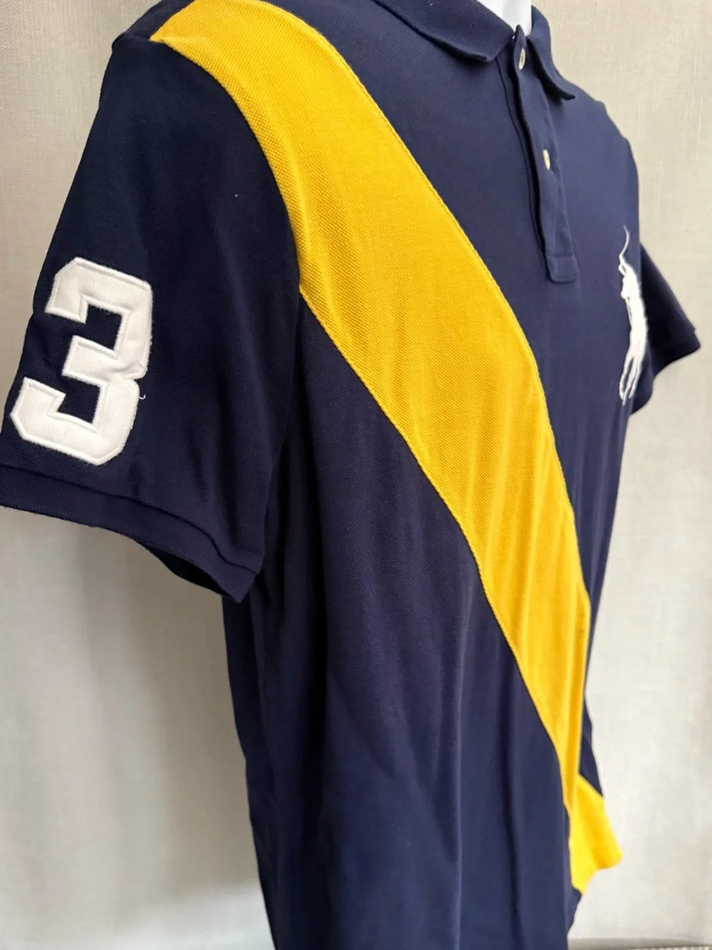 Polo by Ralph Lauren Navy Polo with Yellow Diagonal Stripe